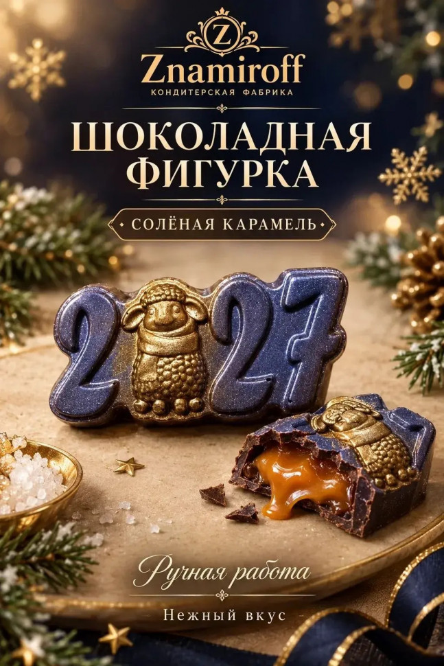  Шоколад фигурный "Год 2027" молочный шоколад с начинкой солёная карамель(блок 5шт по 70г) в Новозыбкове
