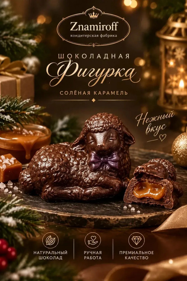 №1 Шоколад фигурный "Овечка спящая" молочный шоколад с начинкой солёная карамель(блок 5шт по 70г) в Новозыбкове