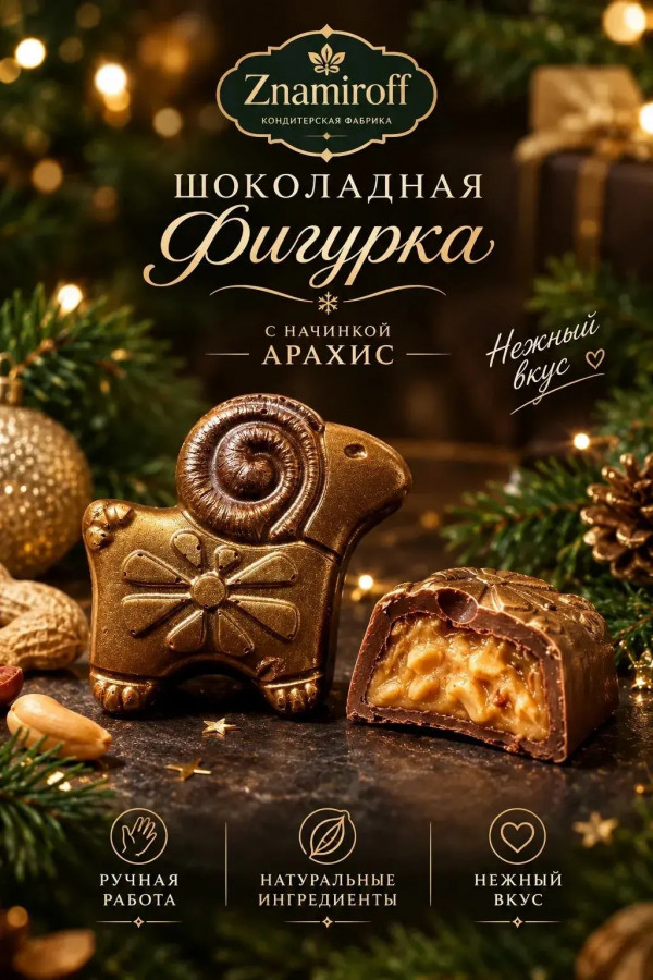 №1 Шоколад фигурный "Баран-таран" молочный шоколад с арахисовой начинкой (блок 5шт по 70г) в Новозыбкове