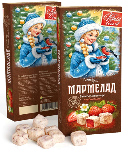 №1 Сладарт(11621) Мармелад Новогодний "Снегурочка" Клубничный в белом шоколаде, 150г   в Новозыбкове
